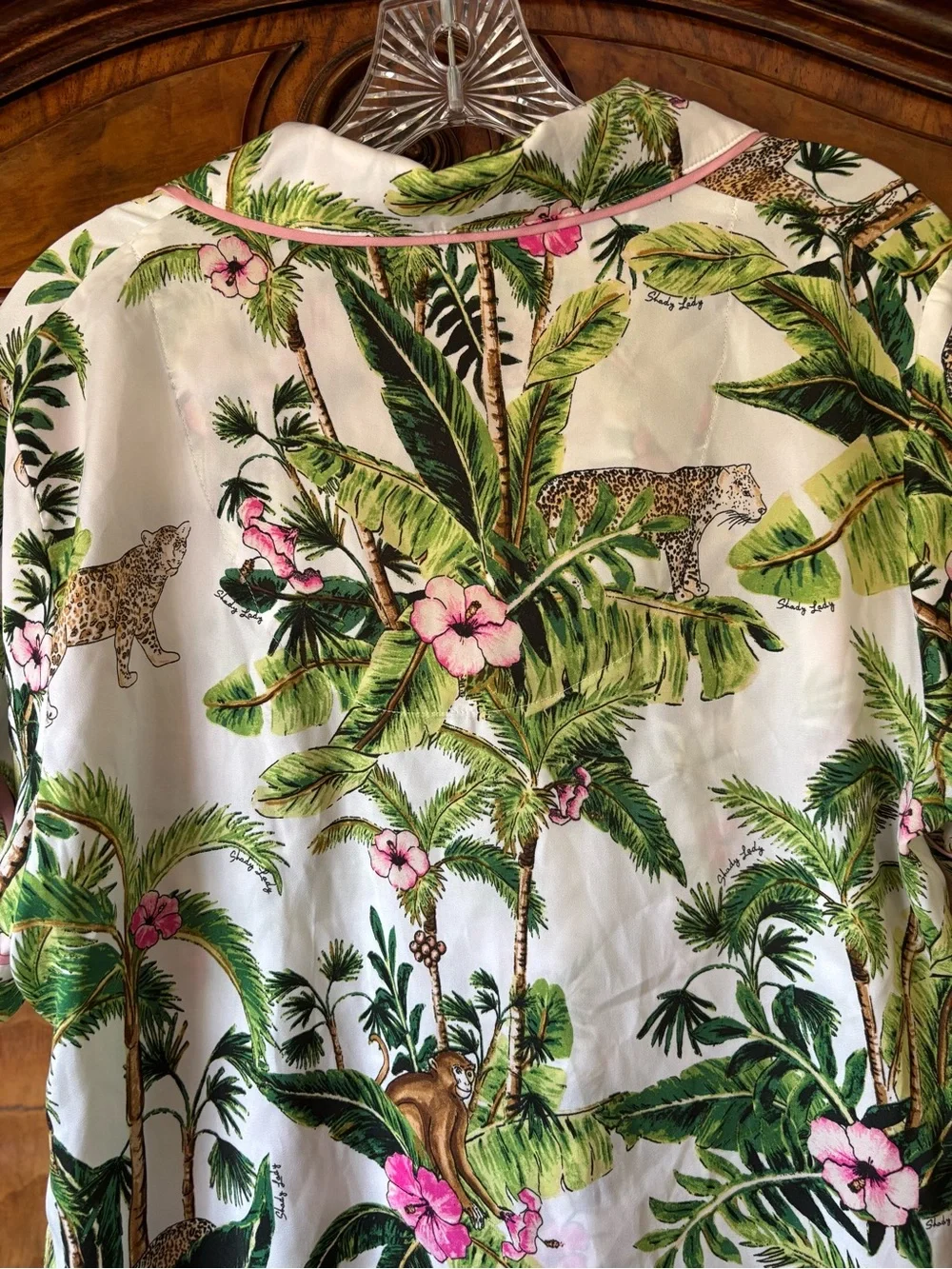 Shady Lady Tropical Pajama Set Monkeys & Palms & Hibiscus Flowers Women’s Large